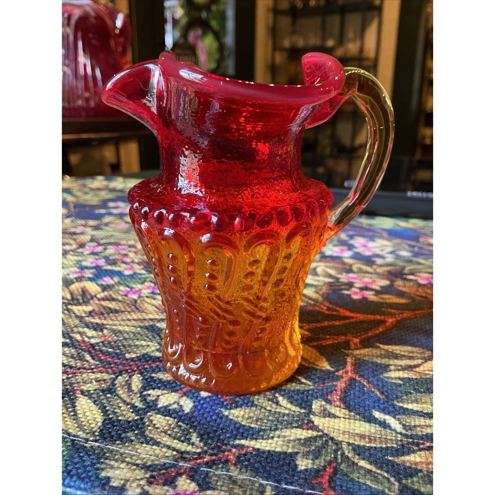 Vintage Kanawha Amberina Glass Red Orange Ombre Ruffled‎ Rim 4" Creamer